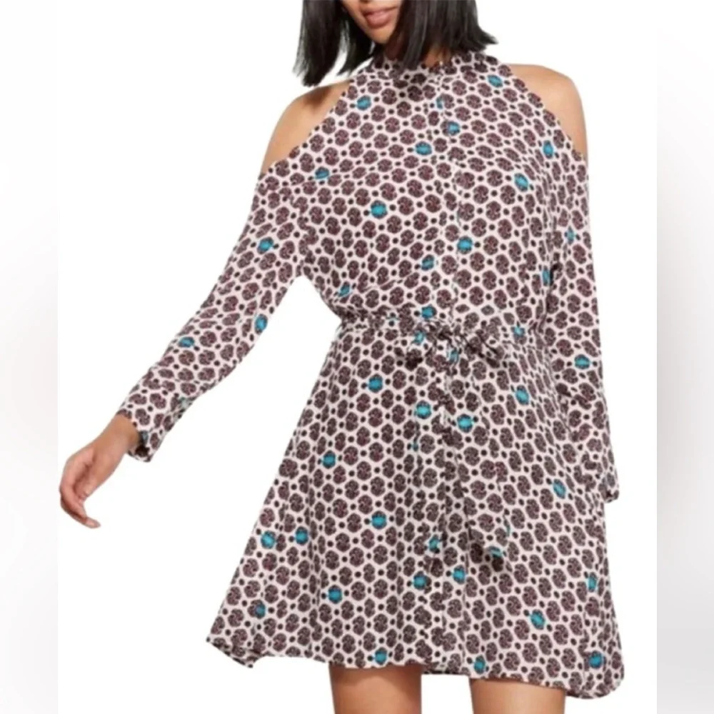 MAJE Ralinka Printed Cold-Shoulder Dress Button Down in Size 3 US Large